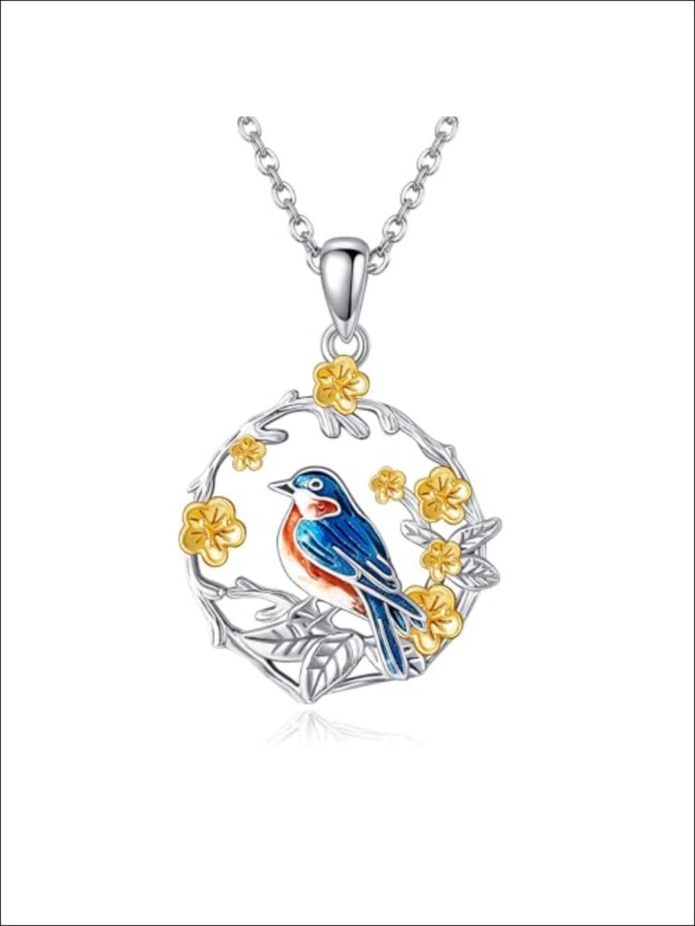 18K White Gold Plated Blue Jay Animal Pendant Necklace Jewelry Gift